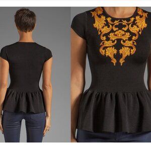 NWT Torn Ronny Kobo XS Baroque Vivienne Peplum Sweater Top Coquette Goth Black